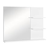 HOMCOM Miroir de Salle de Bain avec étagères - 2 étagères latérales + Grande étagère inférieure - kit Installation fourni - MDF Blanc