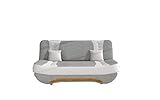 E-MEUBLES Canapé en lit Convertible avec Coffre 3 Places de Rangement Relax - clic clac, Banquette - en Tissu et Simili Cuir FEBA (Gris Clair + Blanc (Sawana 21+ Soft 17))