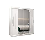E- MEUBLES Armoire de Chambre avec 2 Portes coulissantes et Miroir Style Contemporain Penderie (Tringle) avec étagères (LxHxP): 180cmx200cmx62cm Maltese 1 (Blanc)