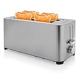 Grille-pain Princess Steel Toaster 2 Long Slot - 1 050 W - Fonctions décongélation, annulation, réchauffage - Support à viennoiseries