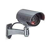 Relaxdays 10020576 Fausse caméra de surveillance intérieur extérieur caméra factice lampe LED murale sécurité cambrioleur voleur, grise
