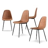 Stanew Lot de 4 chaises de salle à manger - Style vintage et scandinave - Avec pieds en métal - Convient pour salle à manger, salon, chambre, cuisine et bureau (marron)