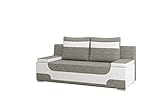 E-MEUBLES Canapé en lit Convertible avec Coffre de Rangement 3 Places Relax - en Tissu et Simili Cuir-Andrea (Gris Clair+ Blanc (Berlin 01+Soft 17))