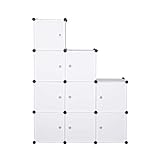 eSituro Armoire avec Penderie Modulable 9 Cubes avec Portes, Étagère de Rangement en Plastique. DIY, Blanc SGR0030
