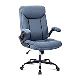 MZLEE Chaise de bureau ergonomique - Chaise de bureau pivotante - Avec accoudoirs rabattables - Hauteur réglable - Confortable pour le bureau, la maison et les jeux - Bleu marine