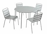 Vente-unique Salle à Manger de Jardin en métal - Une Table D.110cm et 4 chaises empilables - Gris - MIRMANDE