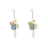 Bysonglezai Boucles d'oreilles Perles Femme Bijoux Earrings Vintage Fresh Blue Tassel Flower Drop Earrings for Women Statement Jewelry