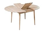 Nordic Table de salle à manger nordique extensible ronde 120-155 cm, bois massif chêne, idéale pour la cuisine, le salon, les meubles design nordique couleur (chêne blanche)