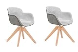 Meubletmoi Lot de 2 chaises rotatives en Tissu Gris chiné avec accoudoirs et Pieds Bois - Style scandinave - Twist