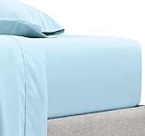 Drap-housse de luxe pour lit double 100 % satin de coton 400 fils, 135 x 190 + 30 cm, drap-housse élastique sur matelas double (bleu ciel)