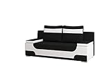 E-MEUBLES Canapé en lit Convertible avec Coffre de Rangement 3 Places Relax - en Tissu et Simili Cuir-Andrea (Noir + Blanc (Sawana 14 +Soft 17)