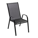 Baroni Home Lot de 4 chaises de jardin, chaises d'extérieur pour terrasse, balcon, véranda, piscine, en métal et PVC, empilables - Noir