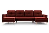 mb-moebel Grand canapé d'angle XXL en U panoramique en lit Convertible avec Coffre 6/7 Places - en Tissu - Salon & séjour - 300x137x84 cm - Carl U Bordeaux Rouge
