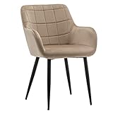 Yves Lot de 2 chaises de salle à manger avec accoudoirs rembourrés - Design carré - Revêtement en velours fin - Pieds noirs - Beige
