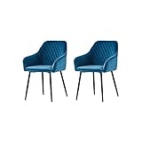Lot de 2 chaises de salon, de salle à manger en tissu (velours), couleurs au choix, design rétro, avec accoudoirs, fauteuil avec dossier, pieds en métal, noires /sarcelle bleu