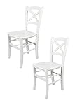 Tommychairs - Set 2 chaises Cross pour Cuisine, Bar et Salle à Manger, Robuste Structure en Bois de hêtre laqué en Couleur Blanc et Assise en Bois