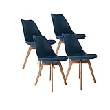 RED DECO Lot de 4 chaises de Salle à Manger scandinaves Pieds Bois hêtre LAGOM Assise Simili Cuir Bleu Canard L. 45 x l. 53 x H. 83 cm