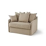 Moment Home Loveseat 1,5 Places Convertible, Grand Confort, Déhoussable, Made in France, Lin Beige Ficelle, Couchage 80 Express Quotidien, Auguste