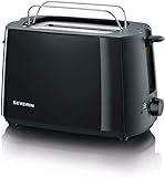 SEVERIN Grille-pain automatique 700 W, Toaster compact jusqu’à 2 tranches, Grille-pain électrique avec réglage du degré de brunissage & support pour réchauffer les viennoiseries, noir, AT 2287