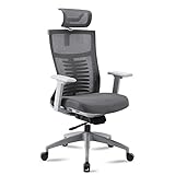 Mc Haus VULCANO-PRO-X GREY - Chaise de bureau avec roulettes, réglable, siège rembourré, soutien lombaire, appui-tête, accoudoirs, ergonomique, gris