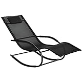 Outsunny Chaise Longue à Bascule Rocking Chair Ergonomique avec tétière accoudoirs métal galvanisé textilène dim. 63l x 160P x 88H cm Noir