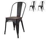 Kosmi - Lot de 2 chaises Style Industriel en métal Noir Mat et Assise en Bois Foncé