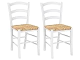 Vente-unique Lot de 2 chaises Paysanne - Hêtre Massif & Paille de Riz - Teinte : Blanc