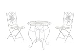 CLP Ensemble de Jardin Aldeano en Fer - Table et 2 Chaises Pliables Design Antique Nostalgique - Meubles de Jardin - Set de Jardin - Couleur: Blanc Antique