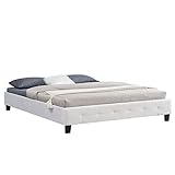 IDIMEX Lit Double futon Corse lit Adulte avec sommier Queen Size 160 x 200 cm Couchage 2 Places / 2 Personnes, revêtement en Tissu Blanc