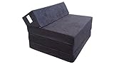 Matelas lit Fauteuil futon Pliable Pliant Choix des Couleurs - Longueur 200 cm (0001-Noir)