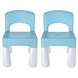 YAYODS Lot de 2 chaises en plastique bleu, durables et légères pour enfants avec dossier, blocs de construction pour enfants pour une utilisation en intérieur et en extérieur