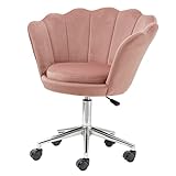 Baroni Home Fauteuil rembourré avec dossier en velours rose poudré avec roues argentées, chaise avec roulettes de bureau, hauteur réglable, super confortable 69 x 71 x 84 cm