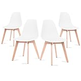 Mc Haus Katla Blanche x4 - Lot de 4 chaises de Salle à Manger Blanches en polypropylène avec Pieds en Bois