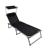 HOMECALL - Chaise longue pliable en aluminium et textilène avec pare-soleil, noir