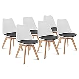IDMarket - Lot de 6 chaises SARA Bicolore Blanches Coussin Noir