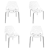 Meubletmoi Lot de 4 chaises Blanches empilables avec piètement métal chromé - Nova