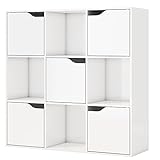 Bibliothèque en Bois Étagères Blanches Meubles Armoire avec 5 Portes 9 Cubes pour Salon Bureau d'étude