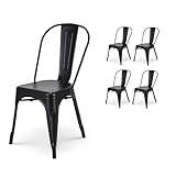 Kosmi - Lot de 4 chaises en métal Noir Mat - Style Industriel