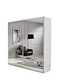 Rauch Subito Armoire à 2 portes coulissantes avec miroir, 2 tringles à vêtements et 2 tablettes Blanc Dimensions (l x H x P) 136 x 197 x 61 cm