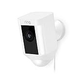 Ring Spotlight Cam Wired par Amazon | Caméra de surveillance HD, projecteur LED, alarme, système audio bidirectionnel, Blanche | Essai gratuit de 30 jours à l'abonnement Ring Protect