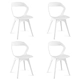 Giantex Lot de 4 chaises de salle à manger en plastique, chaises de salle à manger design avec dossier ergonomique, chaise d'intérieur en polypropylène avec tapis antidérapant pour salon (blanc)