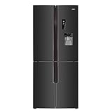 CHiQ Réfrigérateur américain FCD418NE4D autoportant, capacité totale de418 litres, inox foncé, Quatre portes, LED, 43 db, 12 ans de garantie sur le compresseur.
