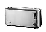 SEVERIN Grille-pain automatique 1 000 W, Toaster compact 1 fente jusqu'à 2 tranches, Grille-pain électrique avec réglage du degré de brunissage & fonction décongélation, inox/noir, AT 2515