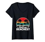 Femme What's Up Beaches? Plage Palmier Lunettes de Soleil Mer T-Shirt avec Col en V
