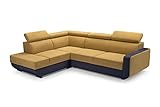 E-MEUBLES Canapé d'angle en lit Convertible avec Coffre 4/5 Places - en Tissu et Simili Cuir - Salon & séjour - Vital (Jaune, Canapé d'angle Gauche)