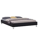 IDIMEX Lit Double futon pour Adulte Nizza avec sommier Queen Size 160 x 200 cm Couchage 2 Places / 2 Personnes, Pieds en métal chromé, revêtement synthétique Noir