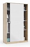 PEGANE Armoire avec 2 Portes coulissantes Coloris Blanc/chêne Canadien - Dim : H 200 x L 120 x P 50 cm