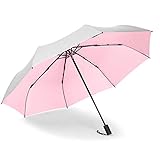 Parasol Sun Umbrella, 3 Pliant Sun Rain Umbrella Portable Anti-UV Ombres Automatique Extérieur pour Dame Femme Rose