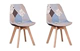Y&D HOME Patchwork Chaise de salle à manger multicolore avec pieds en bois massif pour cuisine, salon, salle de bureau, entrée, salle d'attente, gris, 2