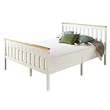 Aspire Beds Atlantic Cadre de lit en bois massif Blanc avec détails en bois naturel (petit lit double (120 x 190 cm)